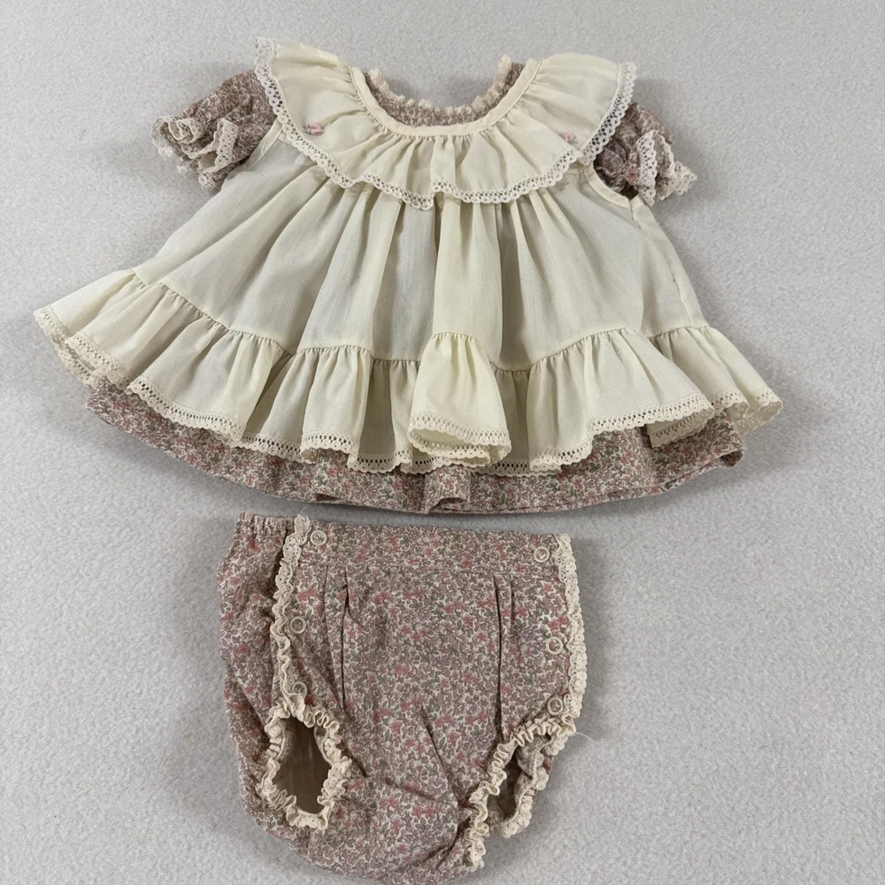 Vtg 1970s Infant Girls Dress Apron Pinafore Little House on the Prairie Farm